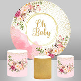 Oh Baby Blumen Funkeln Runden Hintergrund Für Baby Dusche